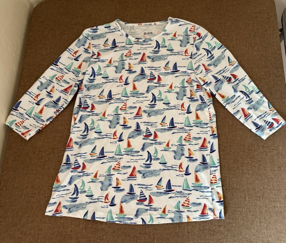Blair Sailboat T Shirt 3/4 Sleeves Size Small Cotton Polyester Nautical Beach